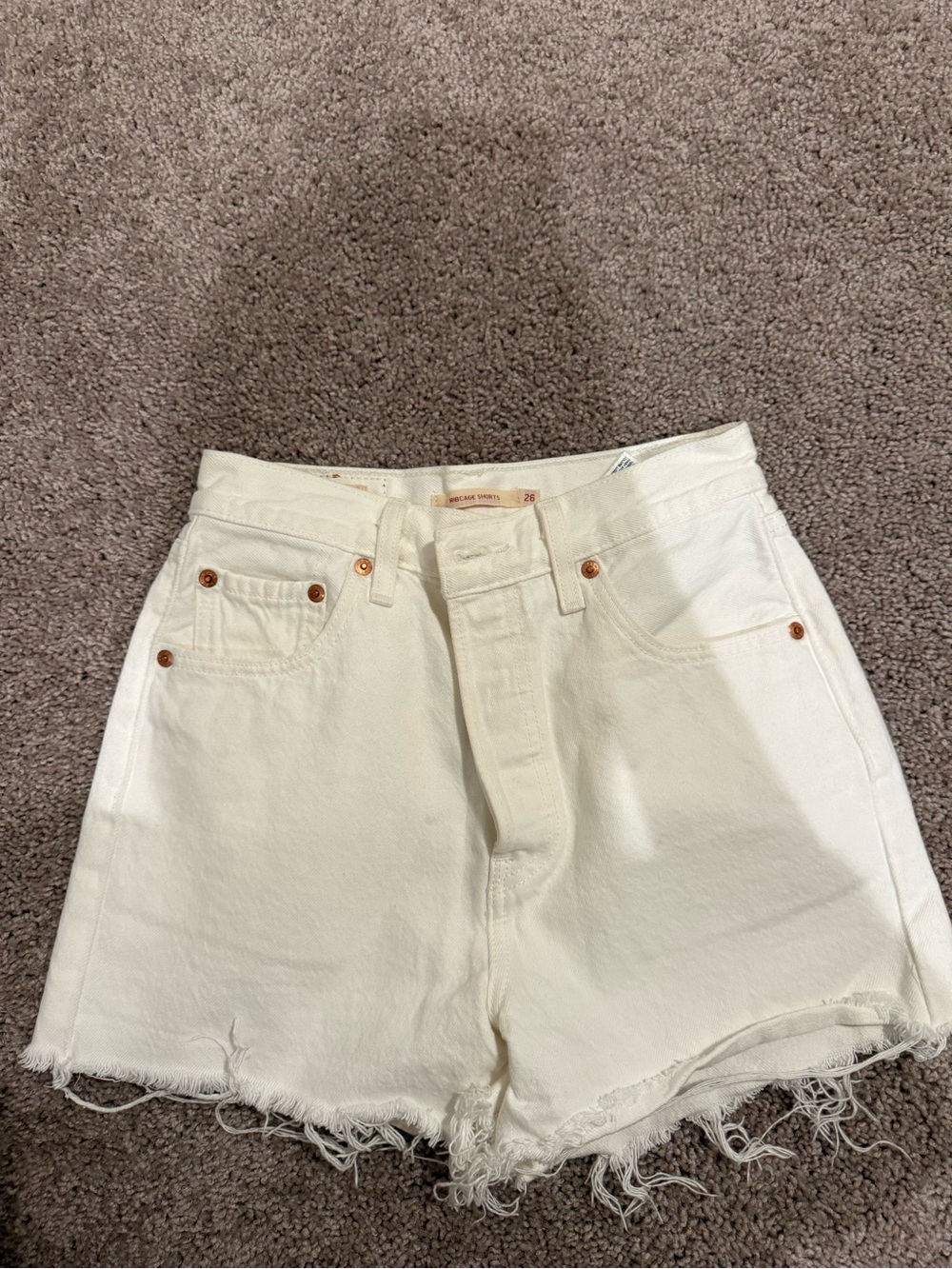 Levis White Ribcage Denim Shorts
